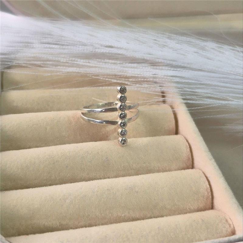 ANEL PRATA 925 2 LINHAS BOLINHAS NO MEIO