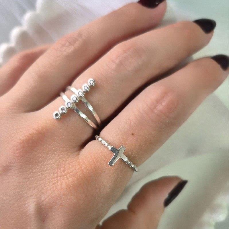 ANEL PRATA 925 2 LINHAS BOLINHAS NO MEIO