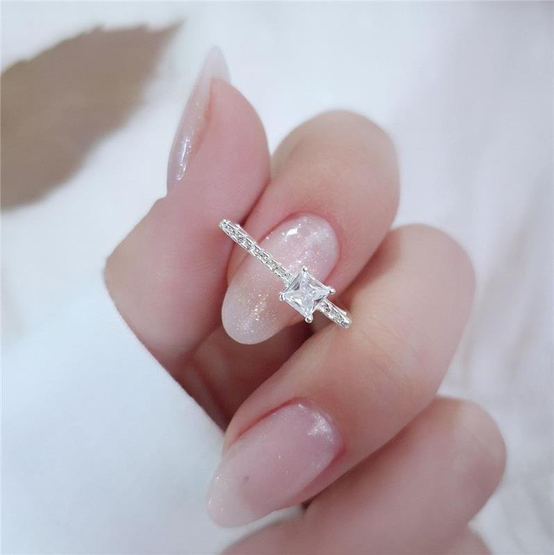 ANEL PRATA 925 ALIANCINHA BASE RETA ZIRCONIA QUADRADA