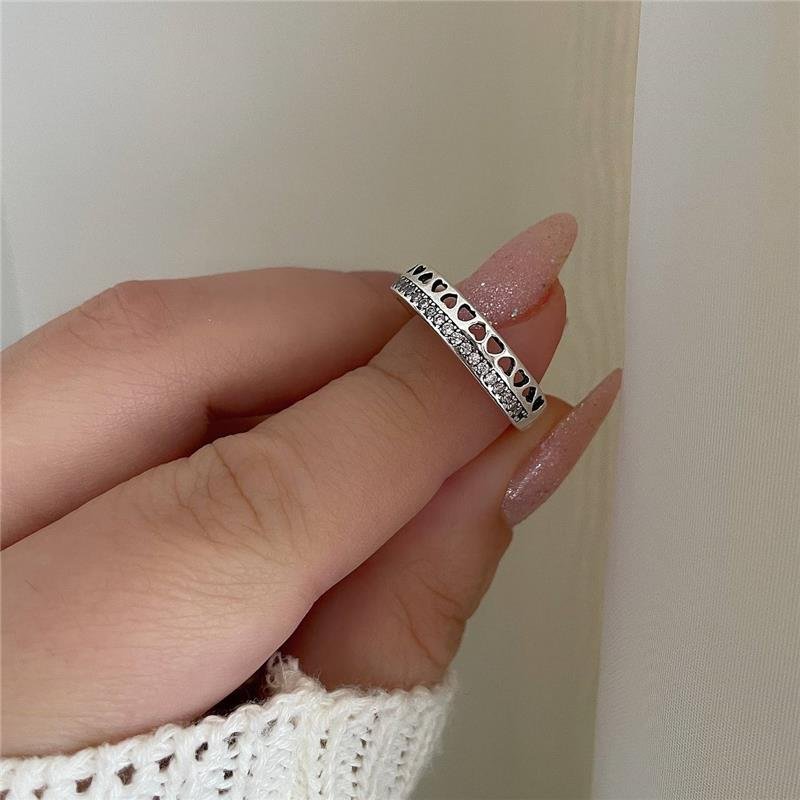 ANEL PRATA 925 ALIANCINHA LINHA CORAÇÃO E CRAVEJADO