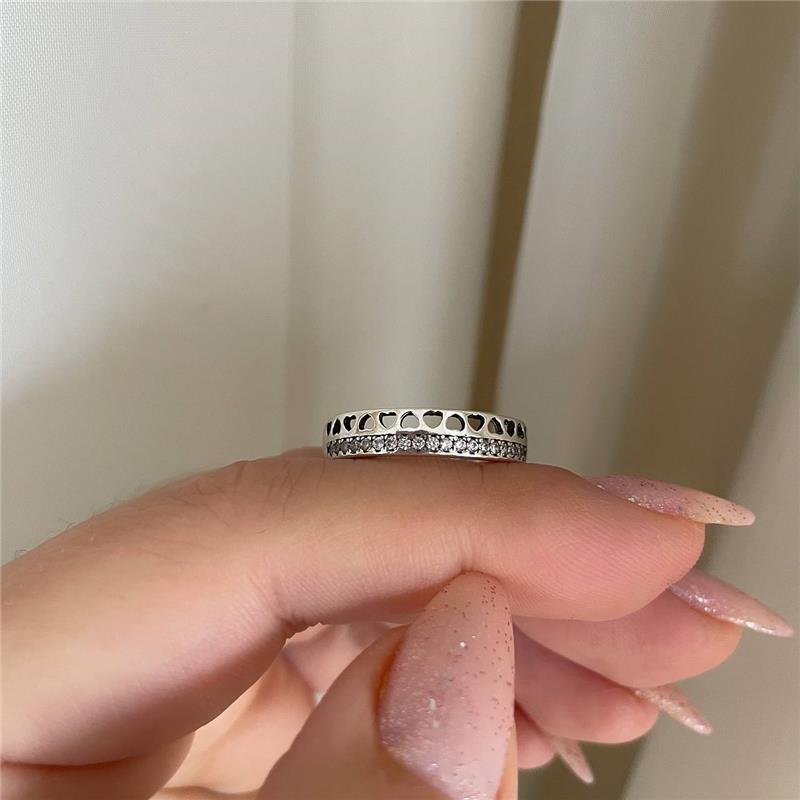 ANEL PRATA 925 ALIANCINHA LINHA CORAÇÃO E CRAVEJADO