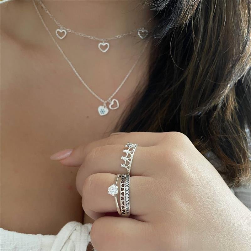 ANEL PRATA 925 ALIANCINHA LINHA CORAÇÃO E CRAVEJADO