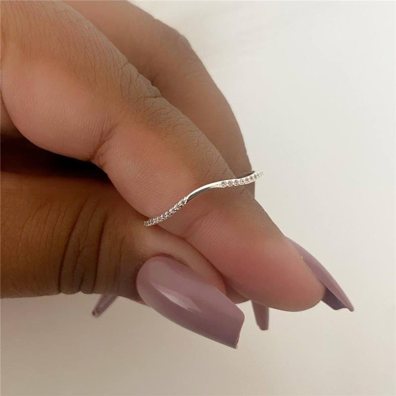 ANEL PRATA 925 ALIANCINHA ONDULADA CRAVEJADO