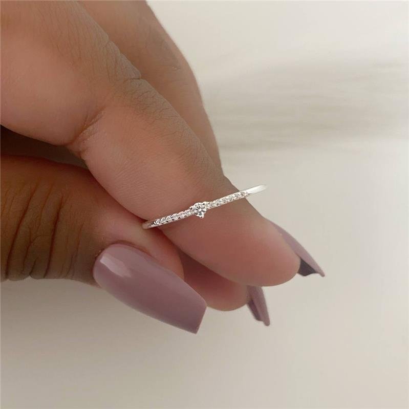 ANEL PRATA 925 ALIANCINHA SOLITÁRIO CRAVEJADO