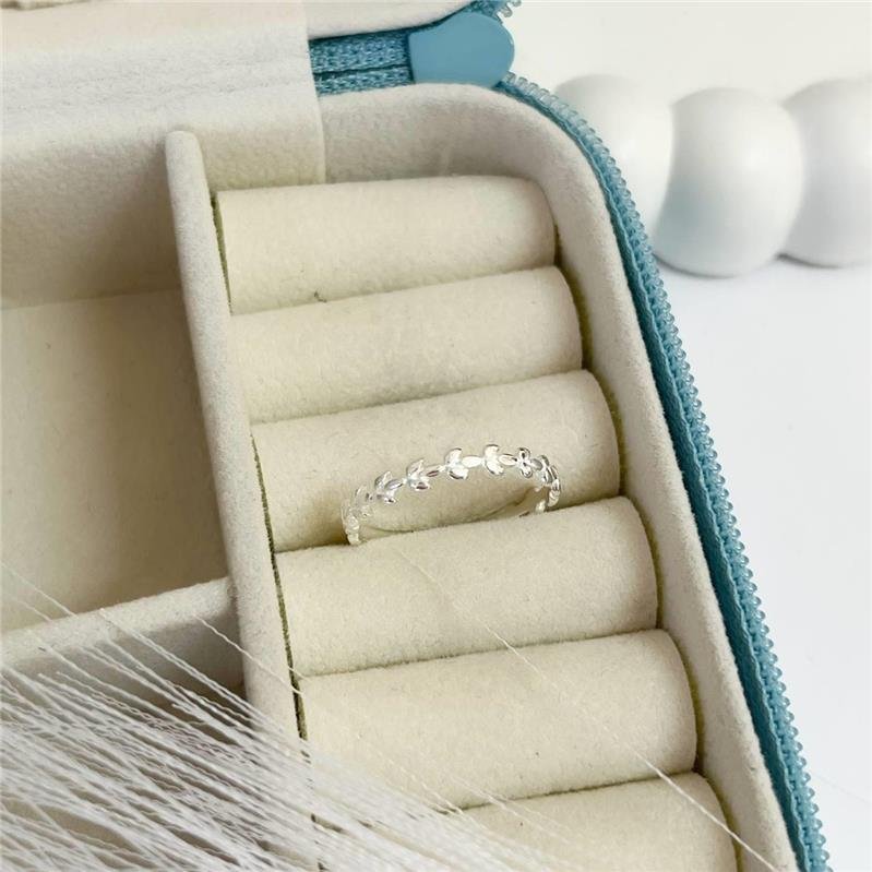 ANEL PRATA 925 ALIANCINHA TRABALHADA COM FOLHAS PEQUENAS LISO