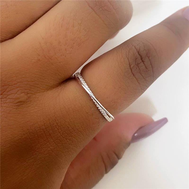 ANEL PRATA 925 ALIANCINHA X ENTRELAÇADO CRAVEJADO