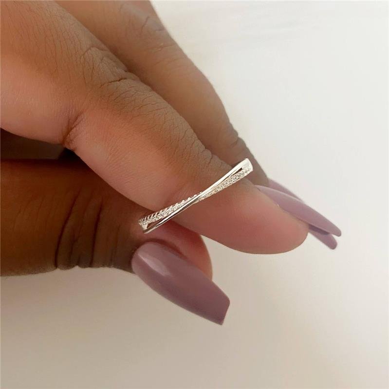 ANEL PRATA 925 ALIANCINHA X ENTRELAÇADO CRAVEJADO