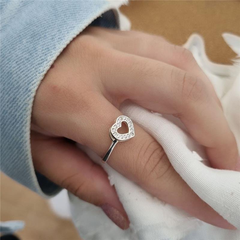 ANEL PRATA 925 ANEL CORAÇÃO CONTORNO CRAVEJADO