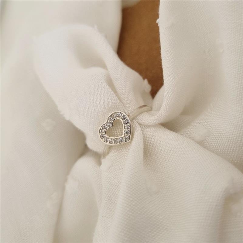 ANEL PRATA 925 ANEL CORAÇÃO CONTORNO CRAVEJADO