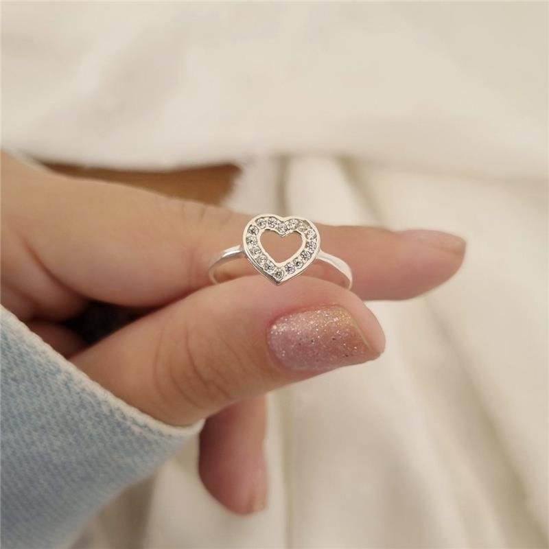 ANEL PRATA 925 ANEL CORAÇÃO CONTORNO CRAVEJADO