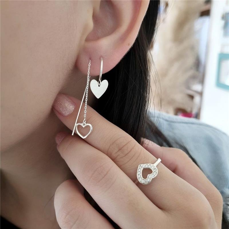 ANEL PRATA 925 ANEL CORAÇÃO CONTORNO CRAVEJADO