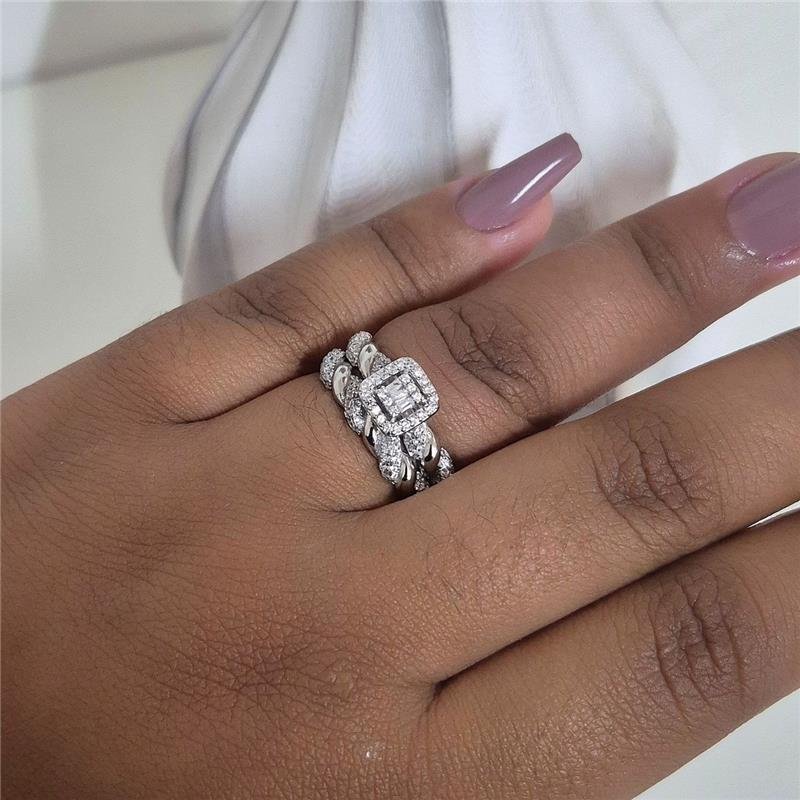 ANEL PRATA 925 APARADOR E SOLITÁRIO QUADRADO ARO TORCIDO