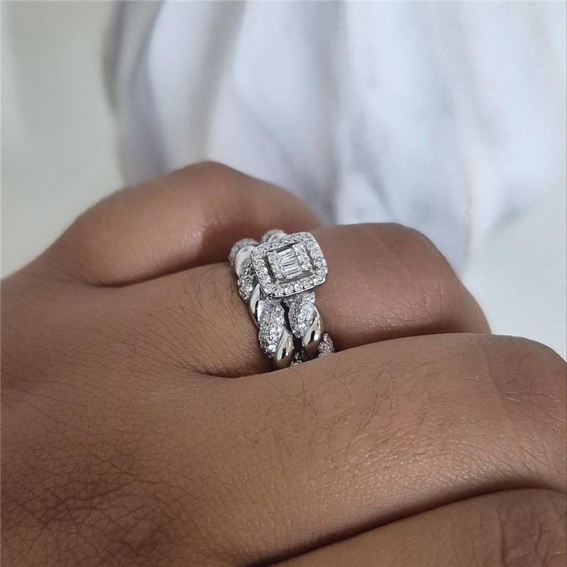 ANEL PRATA 925 APARADOR E SOLITÁRIO QUADRADO ARO TORCIDO