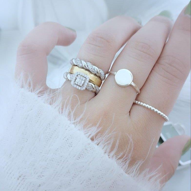 ANEL PRATA 925 APARADOR E SOLITÁRIO QUADRADO ARO TORCIDO