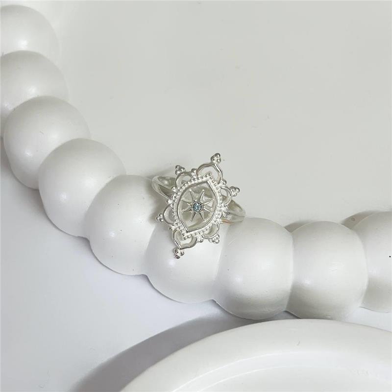 ANEL PRATA 925 ARABESCO VAZADO TRABALHADO ESTRELA MICROZIRCÔNIA AZUL