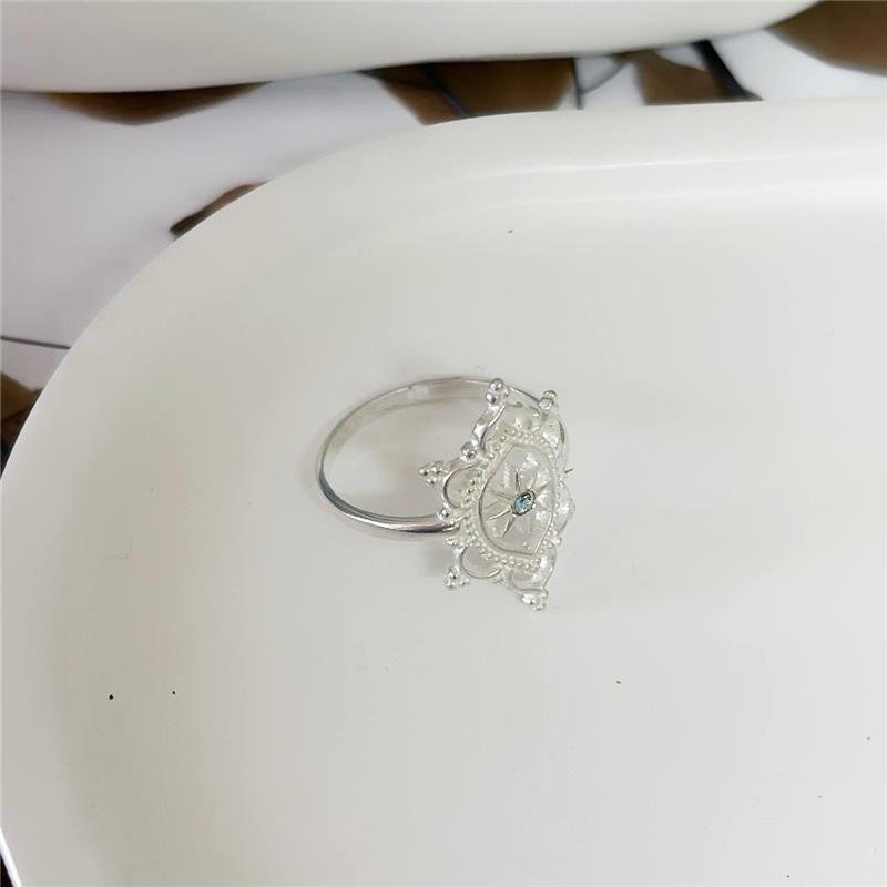 ANEL PRATA 925 ARABESCO VAZADO TRABALHADO ESTRELA MICROZIRCÔNIA AZUL