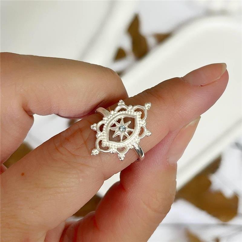 ANEL PRATA 925 ARABESCO VAZADO TRABALHADO ESTRELA MICROZIRCÔNIA AZUL