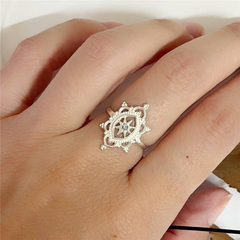 ANEL PRATA 925 ARABESCO VAZADO TRABALHADO ESTRELA MICROZIRCÔNIA AZUL