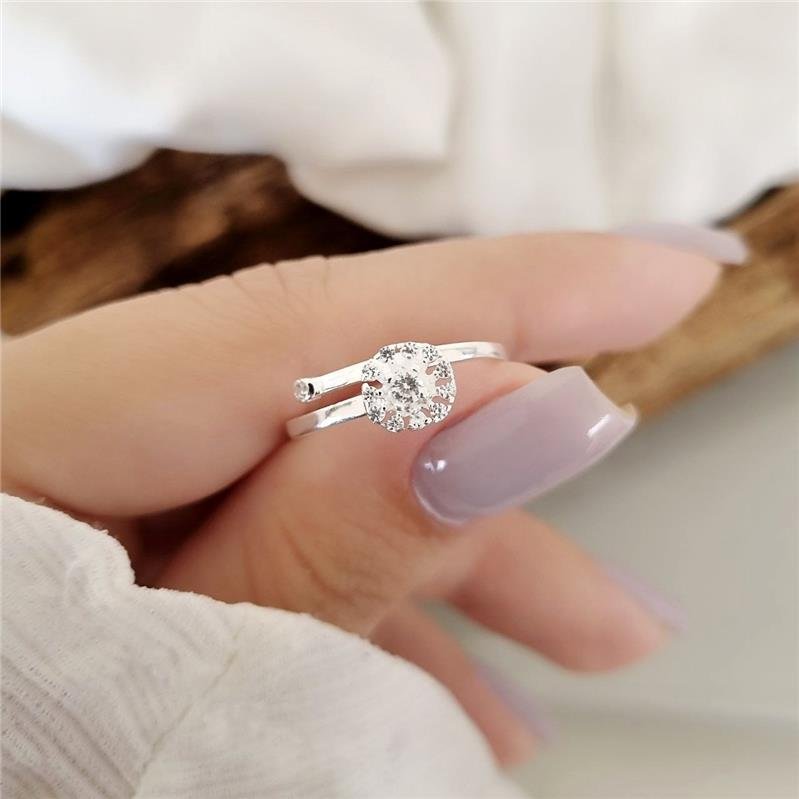 ANEL PRATA 925 ARO CRUZADO FLOR E PONTO LUZ