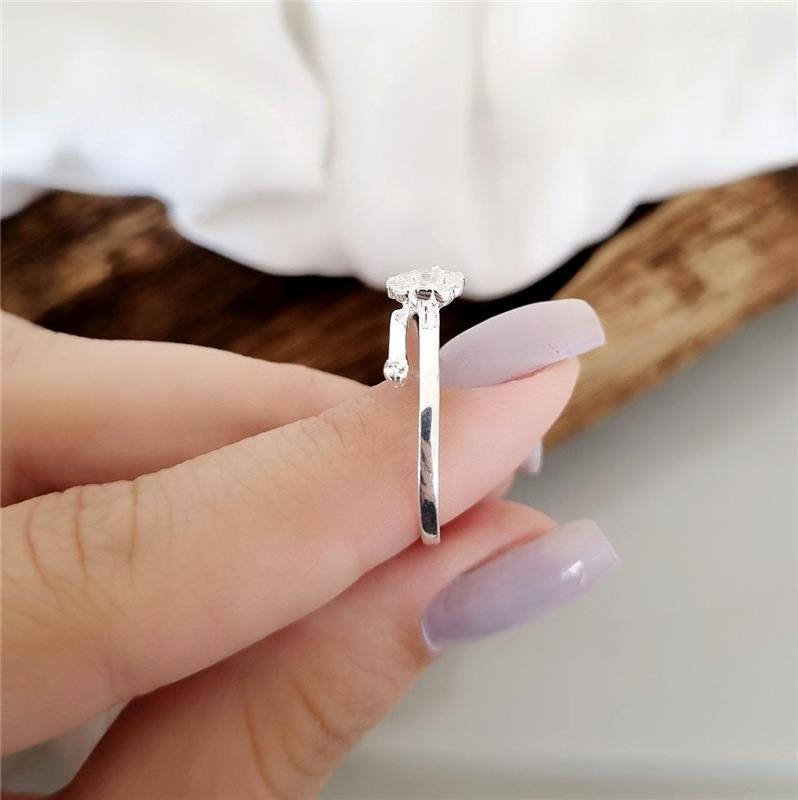 ANEL PRATA 925 ARO CRUZADO FLOR E PONTO LUZ