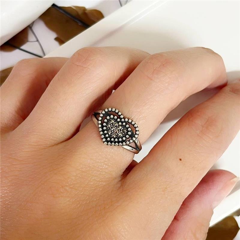 ANEL PRATA 925 BALI CORAÇÃO BOLINHAS MARCASSITA