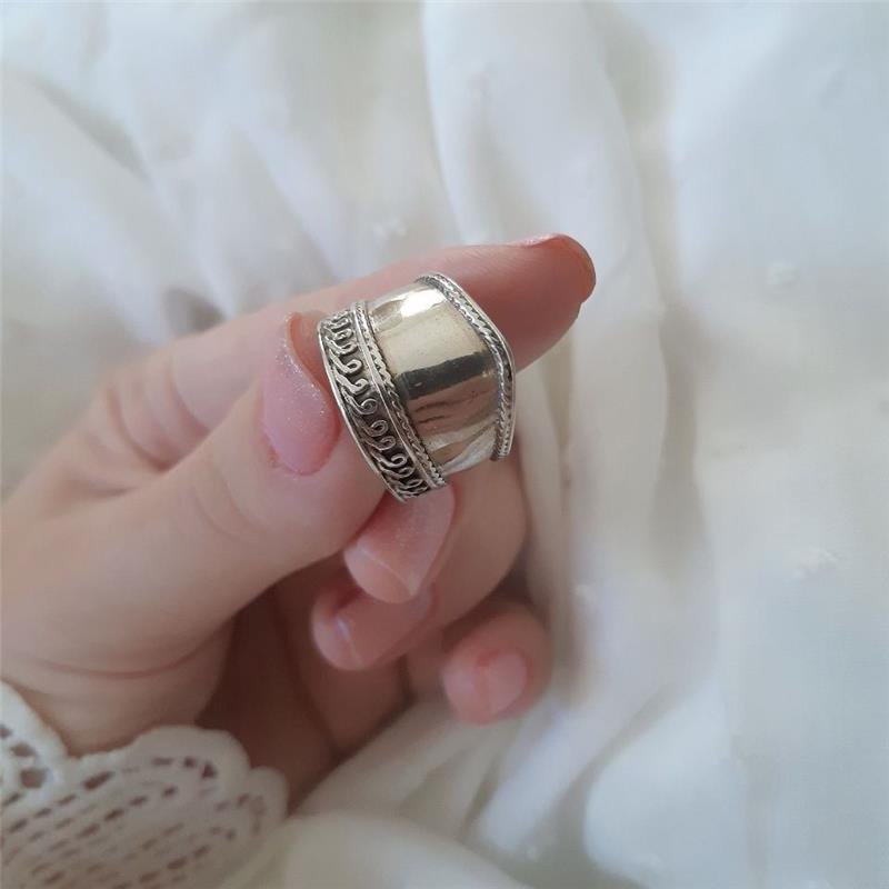 ANEL PRATA 925 BOHO LISO COM DETALHES 