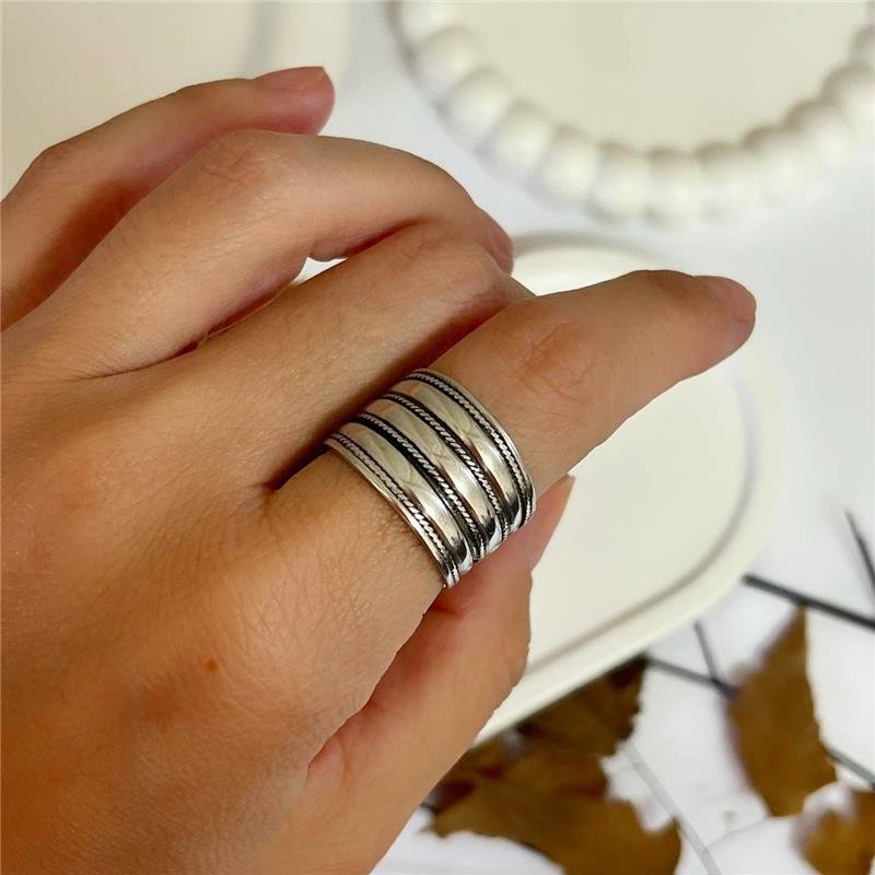 ANEL PRATA 925 BOHO LISO LINHAS TRABALHADAS INTERCALADAS