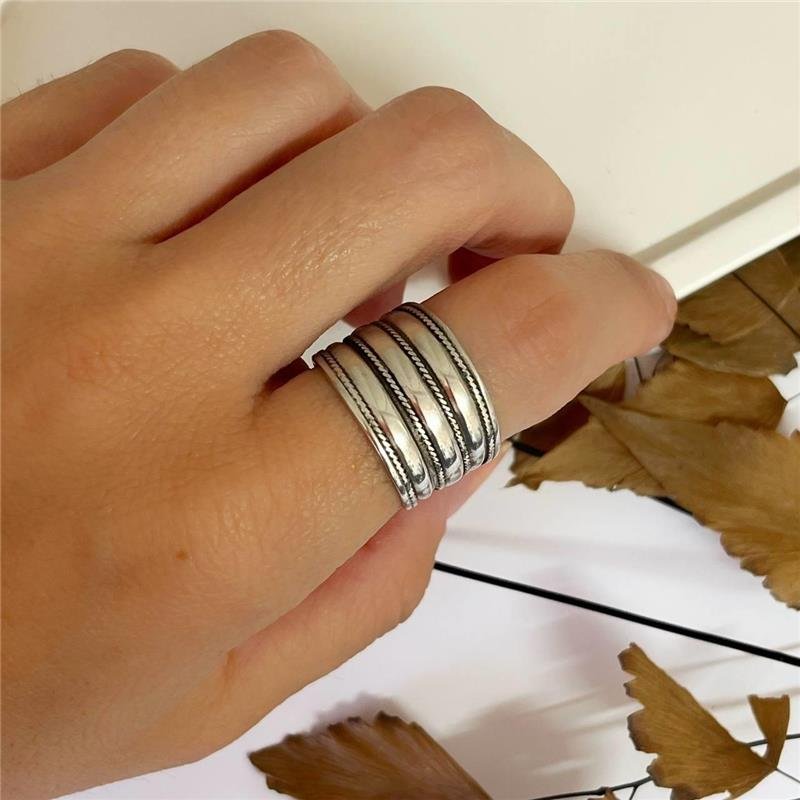 ANEL PRATA 925 BOHO LISO LINHAS TRABALHADAS INTERCALADAS