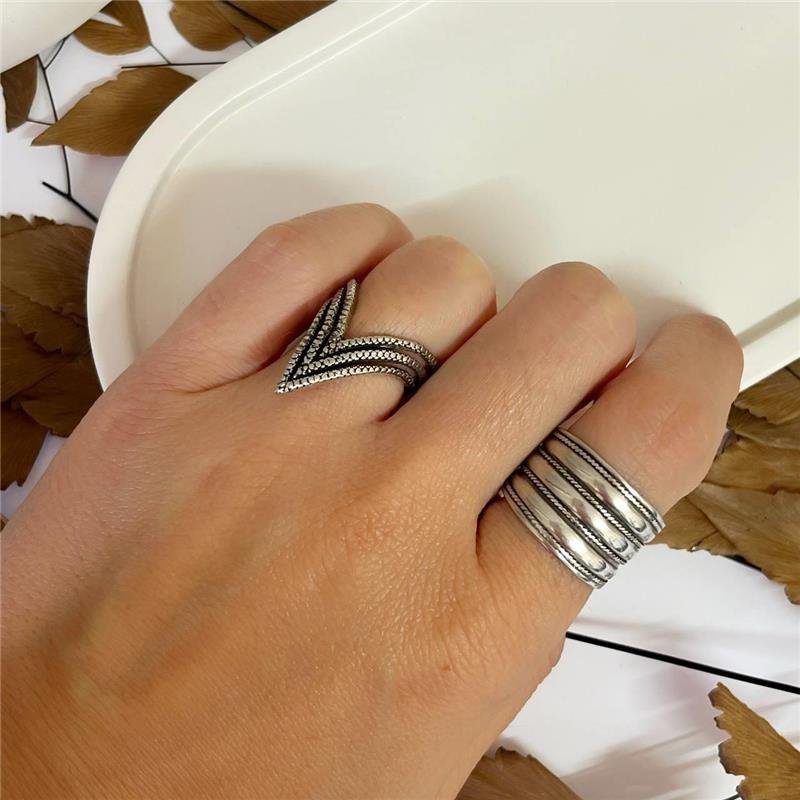 ANEL PRATA 925 BOHO LISO LINHAS TRABALHADAS INTERCALADAS