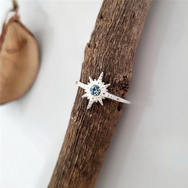 ANEL PRATA 925 BRILHO ESTRELA PEDRA AZUL