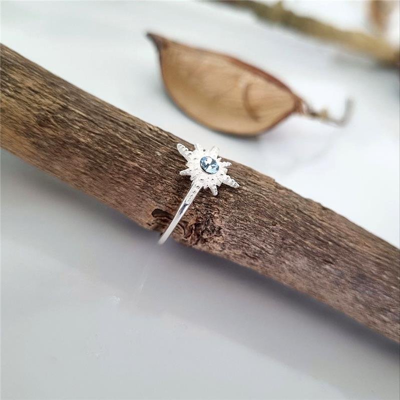 ANEL PRATA 925 BRILHO ESTRELA PEDRA AZUL