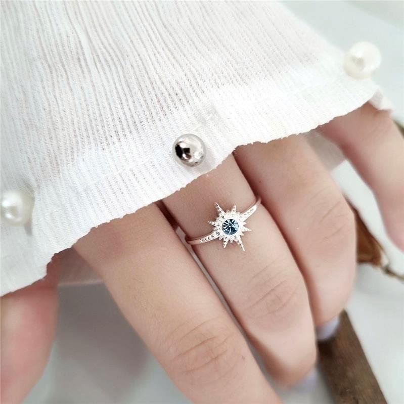 ANEL PRATA 925 BRILHO ESTRELA PEDRA AZUL