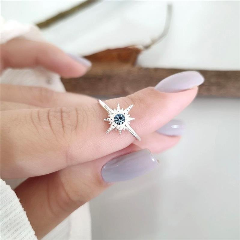 ANEL PRATA 925 BRILHO ESTRELA PEDRA AZUL