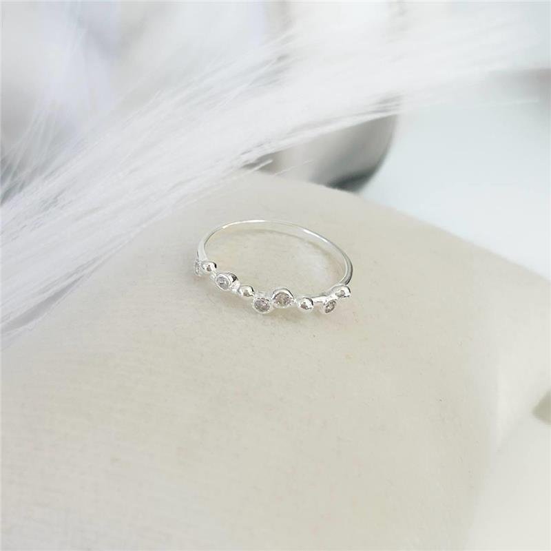 ANEL PRATA 925 COM 5 PONTOS LUZ E BOLINHAS INTERCALADAS