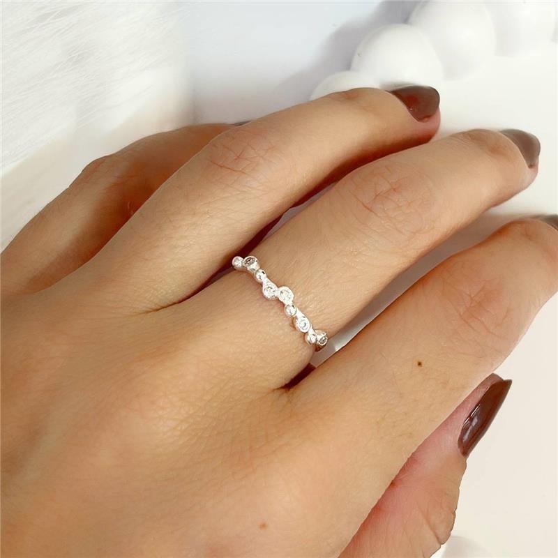 ANEL PRATA 925 COM 5 PONTOS LUZ E BOLINHAS INTERCALADAS