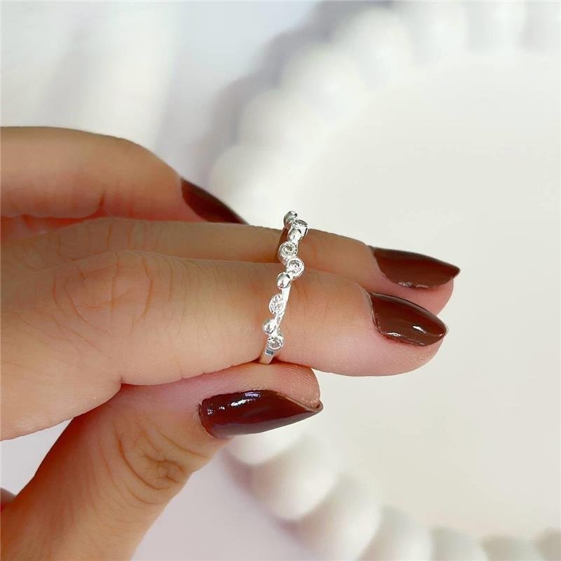 ANEL PRATA 925 COM 5 PONTOS LUZ E BOLINHAS INTERCALADAS