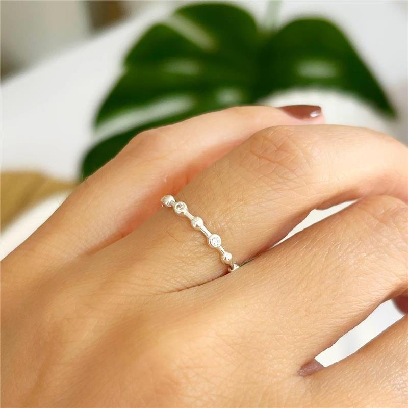 ANEL PRATA 925 COM 8 PONTO LUZ ZIRCÔNIA