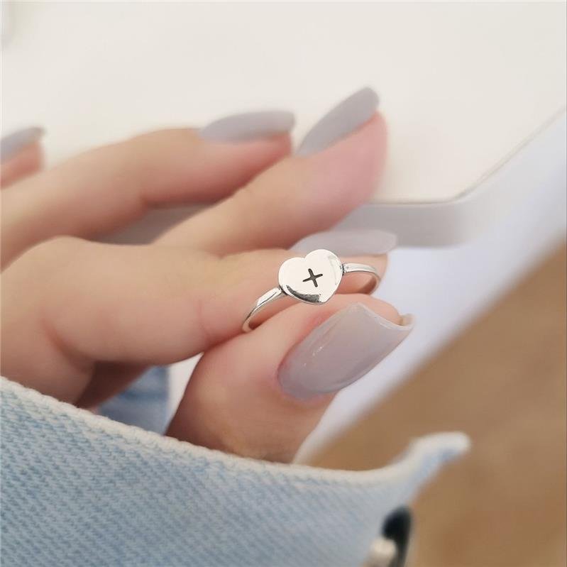 ANEL PRATA 925 CORAÇÃO COM CRUZ NO CENTRO