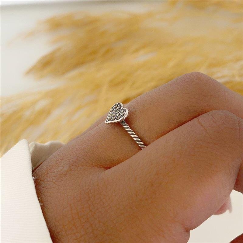 ANEL PRATA 925 CORAÇÃO CRAVEJADO 