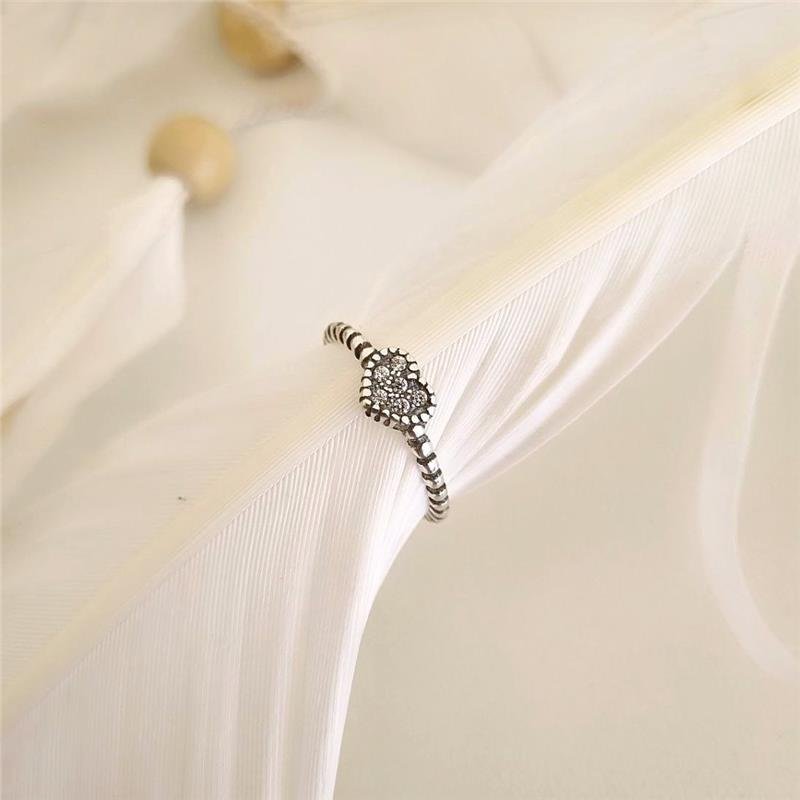 ANEL PRATA 925 CORAÇÃO CRAVEJADO ARO BOLINHAS