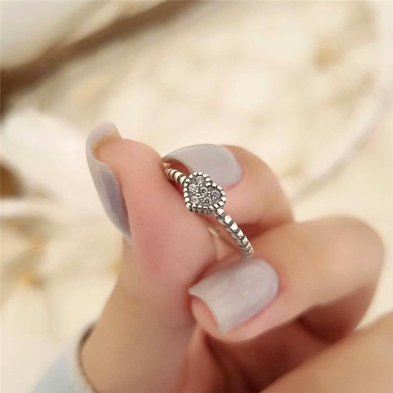 ANEL PRATA 925 CORAÇÃO CRAVEJADO ARO BOLINHAS