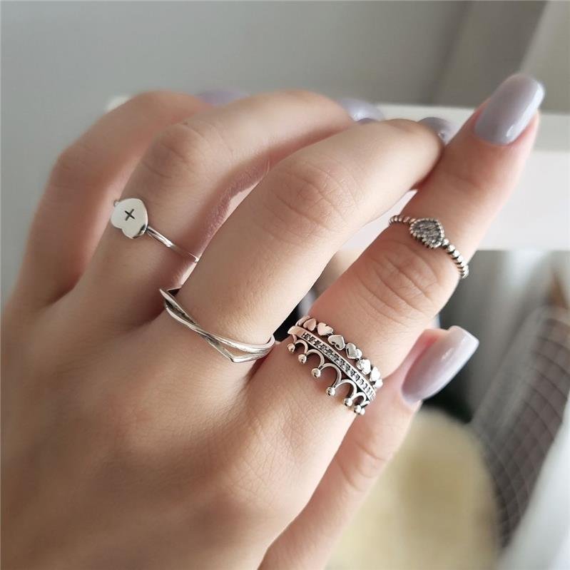 ANEL PRATA 925 CORAÇÃO CRAVEJADO ARO BOLINHAS