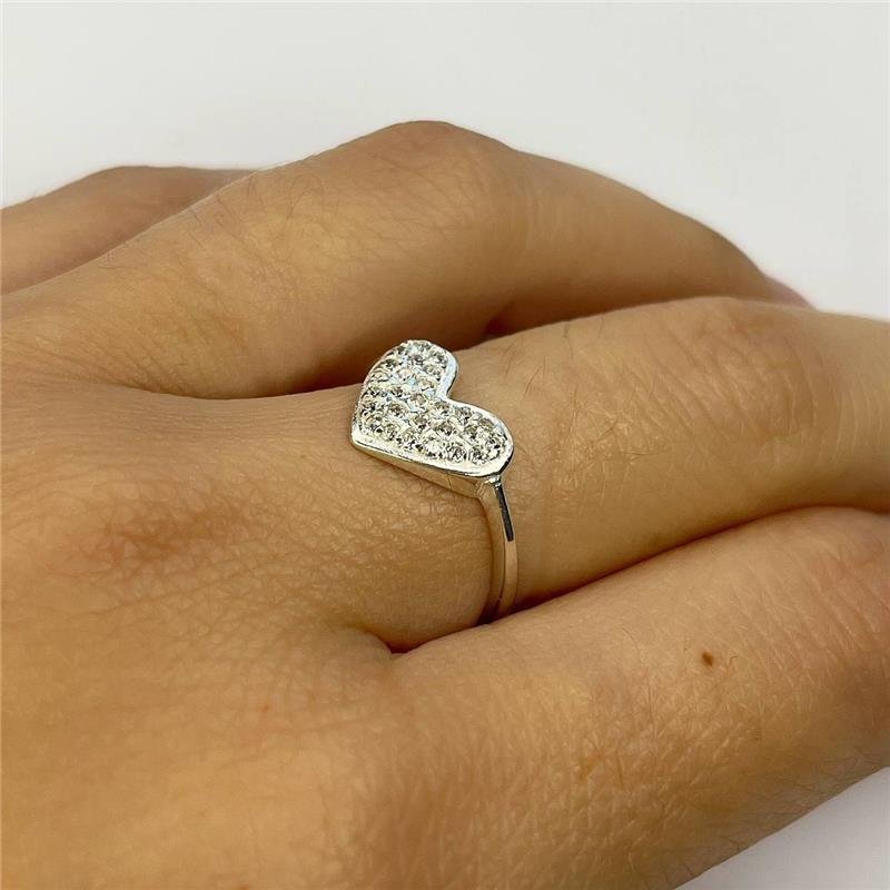 ANEL PRATA 925 CORAÇÃO CRAVEJADO MICROZIRCÔNIAS