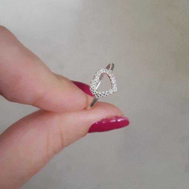 ANEL PRATA 925 CORAÇÃO CRAVEJADO VAZADO