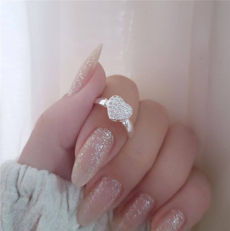 ANEL PRATA 925 CORAÇÃO CRAVEJADO ZIRCÔNIAS