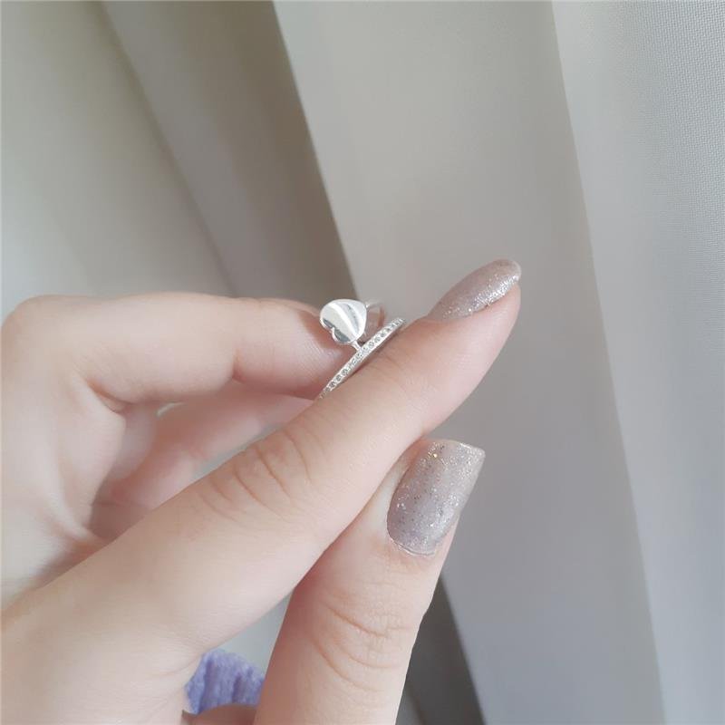 ANEL PRATA 925 CORAÇÃO DUPLO COM PEDRA