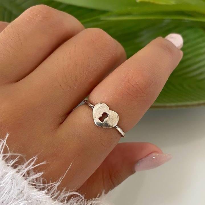 ANEL PRATA 925 CORAÇÃO FECHADURA