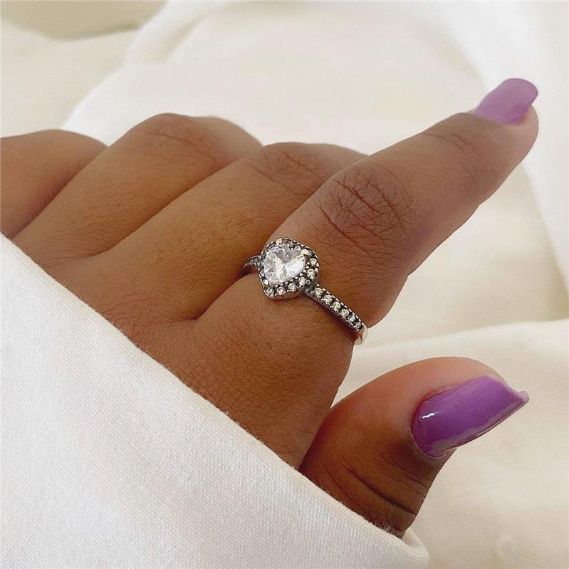 ANEL PRATA 925 CORAÇÃO GRANDE CRAVEJADO