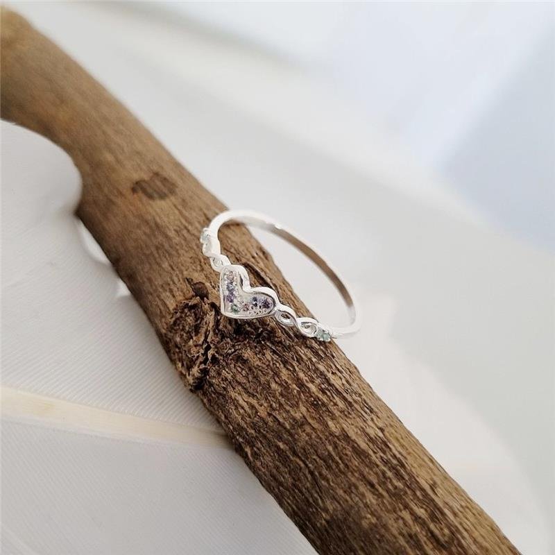 ANEL PRATA 925 CORAÇÃO INFINITO PEDRAS COLORIDAS