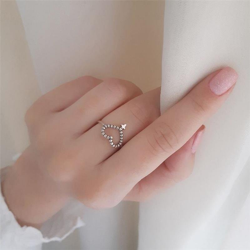 ANEL PRATA 925 CORAÇÃO TERÇO BOLINHAS